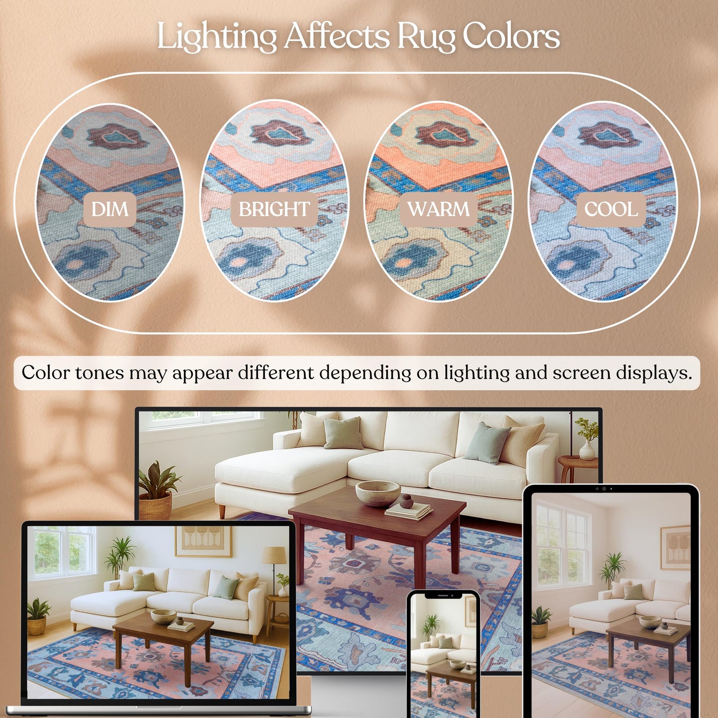 Fame Living Modern Oushak Rug, Vintage, Turkish, Eclectic, Floral, Pastel, Washable, Area Rugs for Living Room, Dining, Bedroom, Office, Entryway, Foyer, Playroom, Nursery, 5'x6'9"