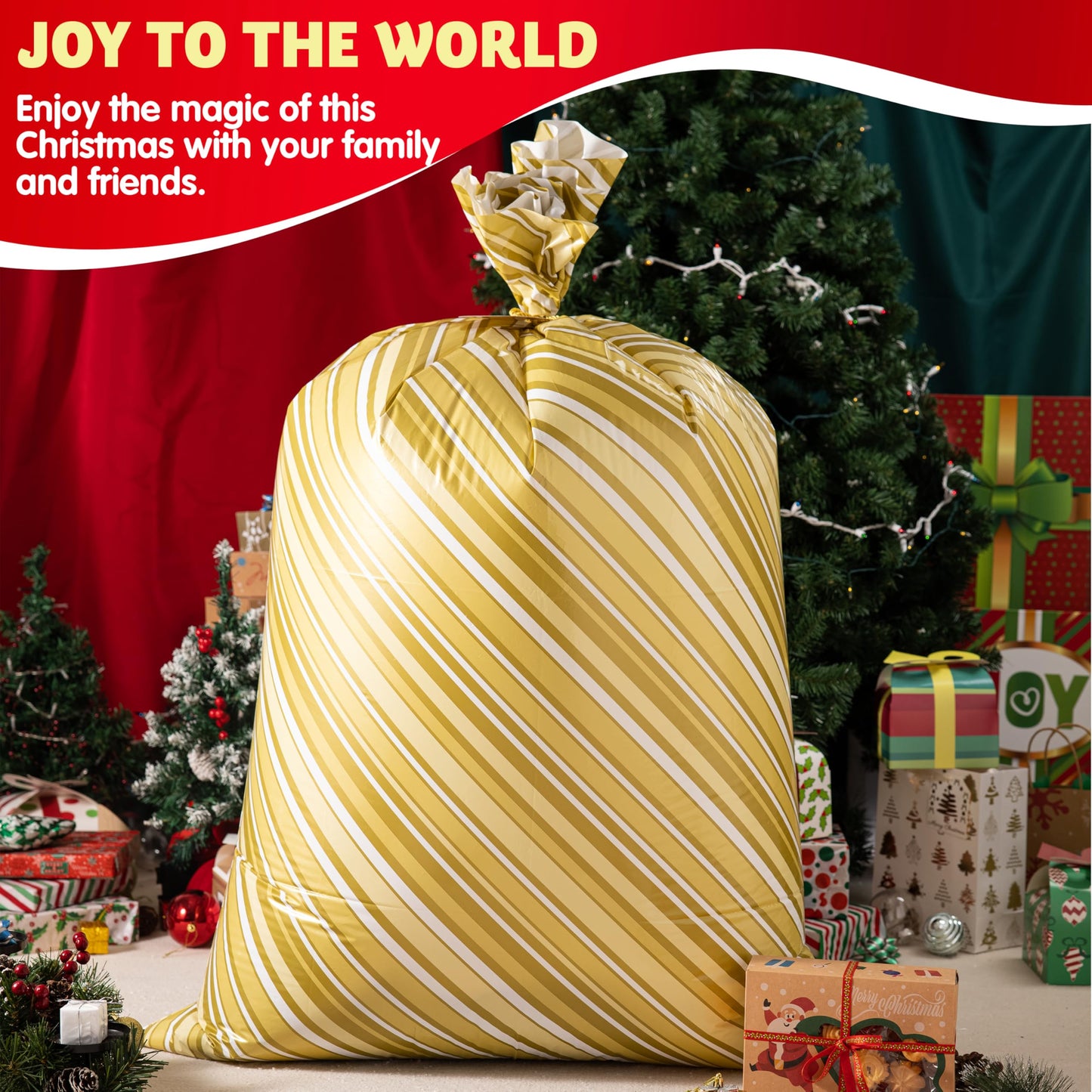 JOYIN 3 PCS 56”x36” Jumbo present Bags Parties Gold for Xmas Large Holiday Plastic Gift Bag, Christmas Decorations, Carry-on Luggage, Large Toys and Stuffed Animals