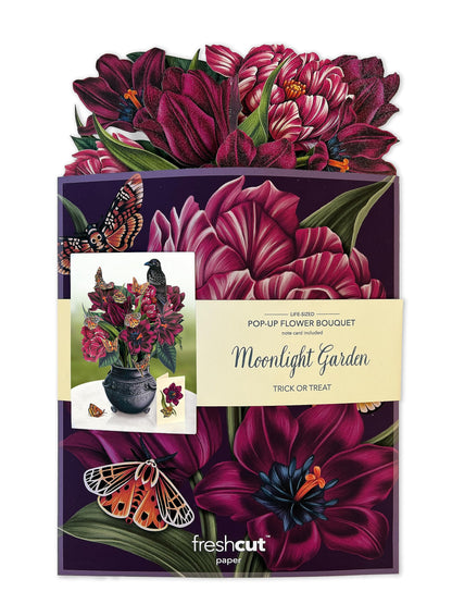 Freshcut Paper Pop Up Cards, Moonlight Garden, 12 Inch Life Sized Forever Flower Bouquet 3D Popup Greeting Card, Halloween Cards, Birthday Card, Blank Notecard & Envelope