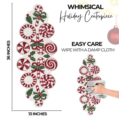 Luxury Beaded Runner 36 inch- Premium 13x36 Inch Candy Beaded & Polyester Christmas Beaded Runner - Decor for Home, Dining Tables, Weddings & Holiday Celebrations (White Red Green) - ALPHA Living HOME