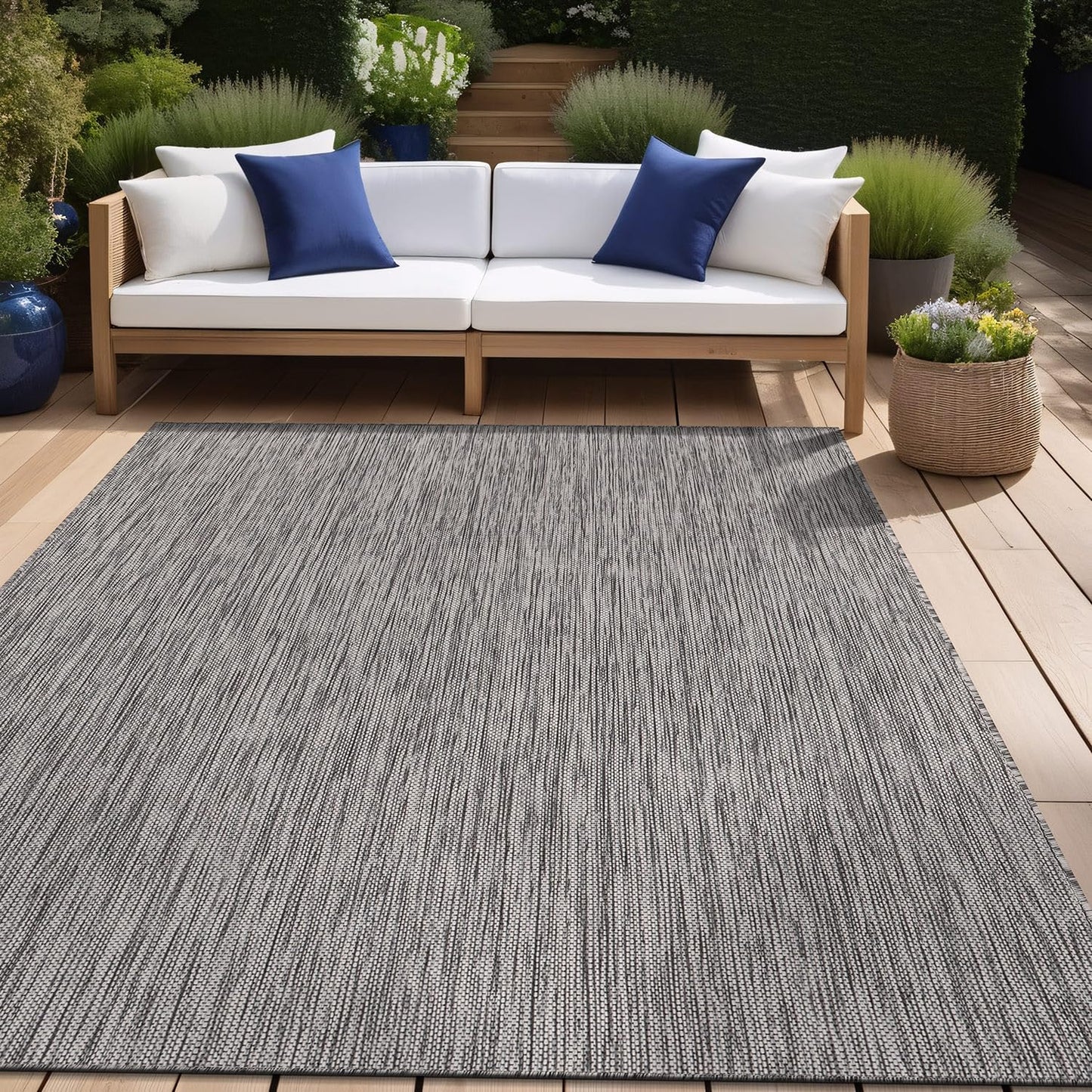 Beverly Rug Indoor Outdoor Rug 9x12, Washable Outside Carpet for Patio, Deck, Porch, Solid Modern Area Rug, Water Resistant, Silver Gray