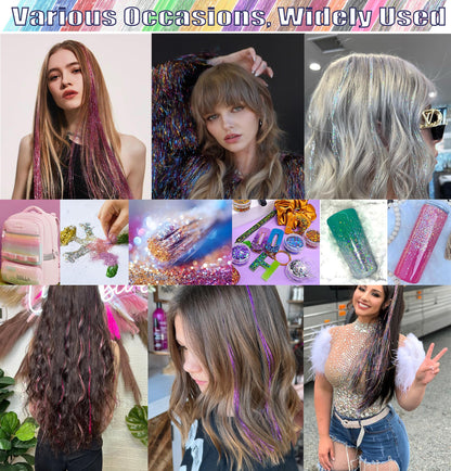 CHENZI 22 Colors 7700 Strands Hair Tinsel Kit, 48 Inch Glitter Tinsel Hair Extensions for July Fourth Christmas New Year Halloween Cosplay, Heat Resistant Fairy Hair Accessories for Girls, Kids, Women