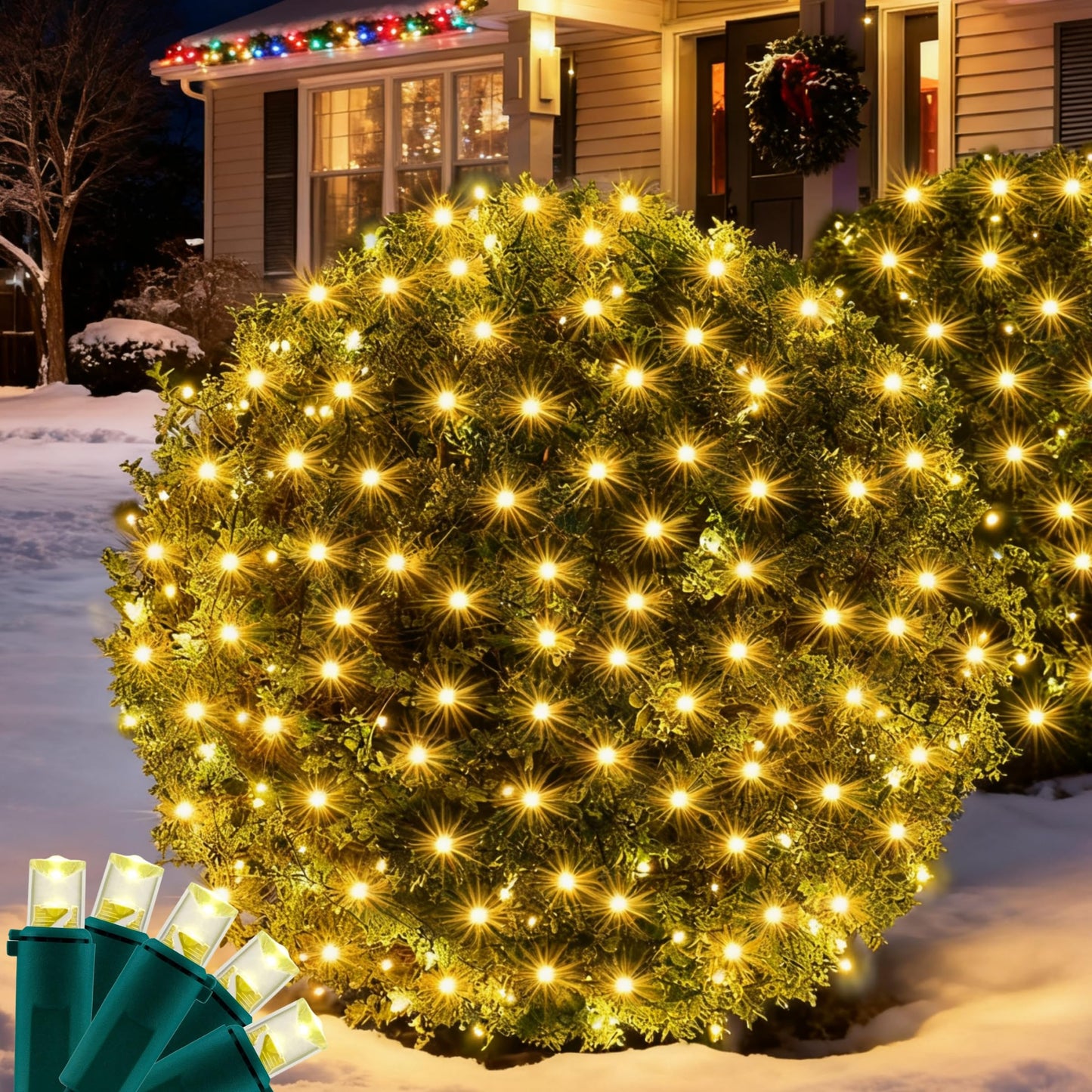 Wabarle Led Christmas Net Lights for Bushes 132 Led, 6ft x 6ft Christmas Net Lights Outdoor Mesh Tree Trunk Green Wire Christmas Decorations for Bushes,Tree,Shrubs,Xmas(Warm White)