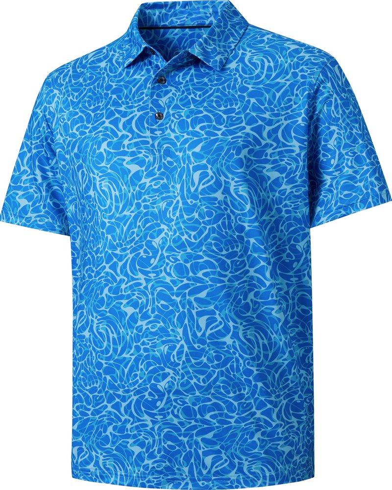 starweave Mens Golf Shirts Dry Fit Print UPF 30 Moisture Wicking Golf Shirts for Mens, Athletic Print Tennis Golf Gifts for Mens(Blue Ripple,3X-Large)