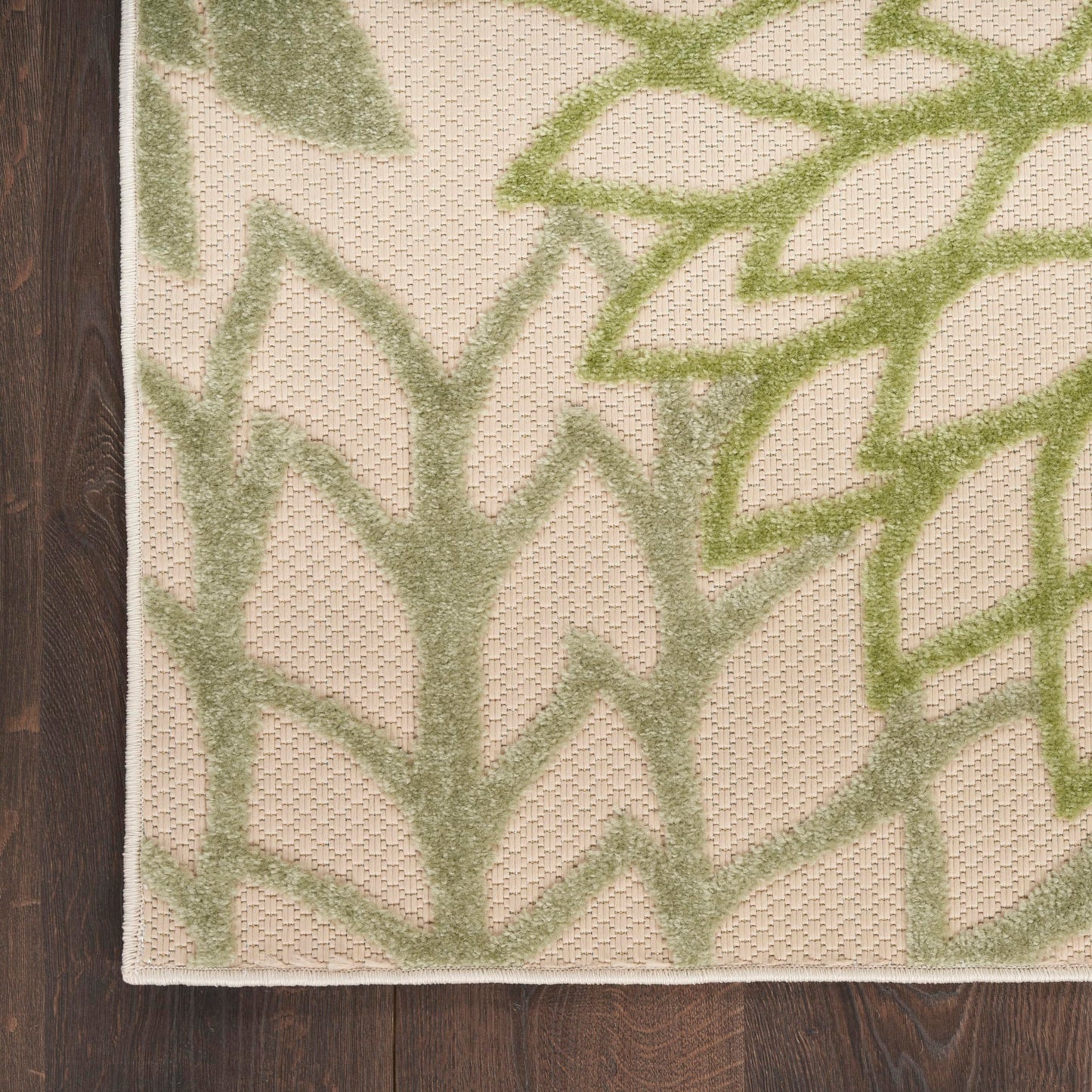 Nourison Home Aloha Indoor/Outdoor Ivory Green 7'10" x 10'6" Area Rug, Easy-Cleaning, Non Shedding, Bed Room, Living Room, Dining Room, Backyard, Patio, Deck (8x11)