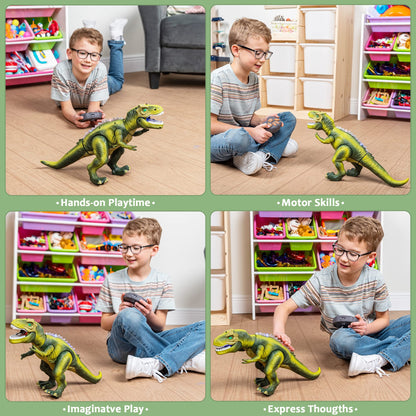 JOYIN LED Light Up Remote Control Dinosaur Walking and Roaring Realistic T-Rex Dinosaur Toys with Glowing Eyes, Walking Movement, Shaking Head For Toddlers Boys Girls