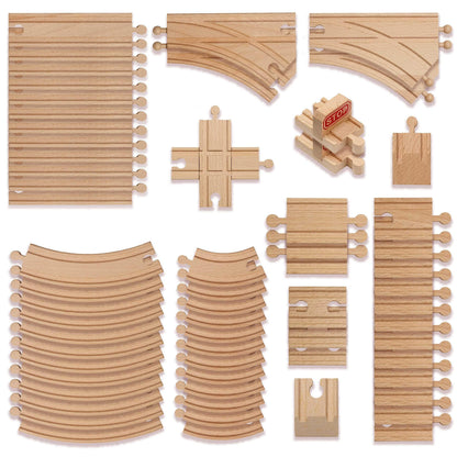 THE TWIDDLERS - 192 Piece Wooden Train Track Expansion Pack, Large Set Compatible with All Major Brand Toy Trains - Wide Selection of Straight and Curved Track, Premium Wood Railway Accessories