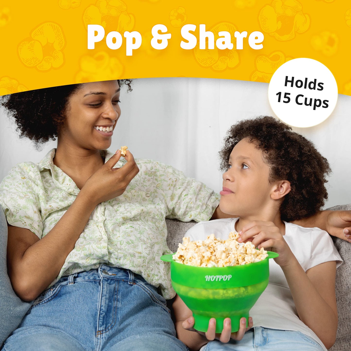 The Orginal HotPop Silicone Popcorn Maker - Microwave Popcorn Popper with Handles - Collapsible Bowl, Heat-Resistant, Easy to Clean, Ideal for Family Movie Nights, 15-Cup Capacity - Red