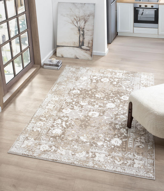 RUGGERRUGS Amber Traditional Floral Area Rug for Living Room, 5x7 Vintage Persian-Inspired Beige Neutral Rug, Medium Pile Stain Resistant Carpet for Bedroom, Dining Room or Kitchen (5' x 7', Beige)
