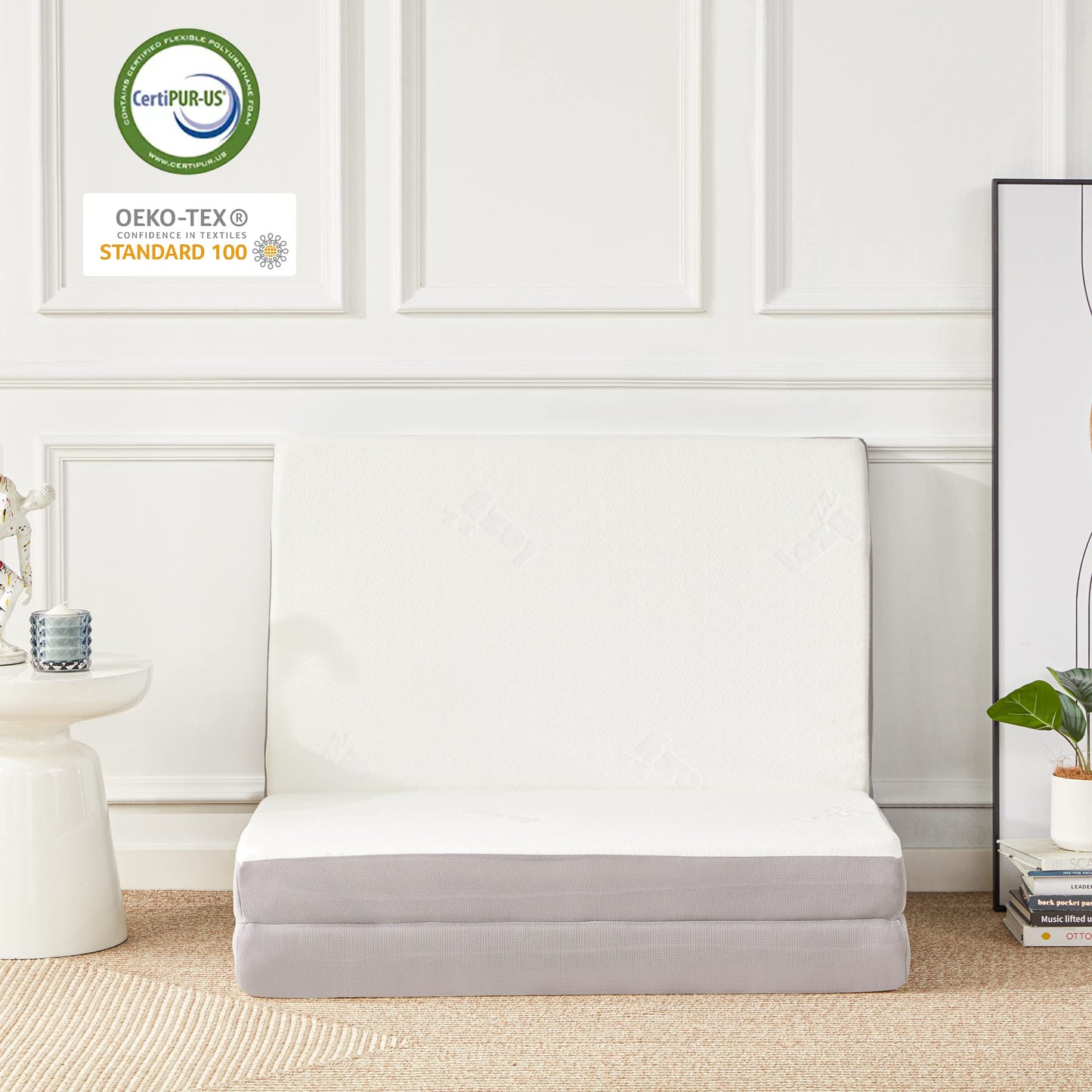 Lazyzizi Folding Mattress, 4 Inch Memory Foam Tri-fold with Breathable Bamboo Fiber Fabric Cover, Foldable Floor Mattress Guest Bed for Camping, Road Trip, Single