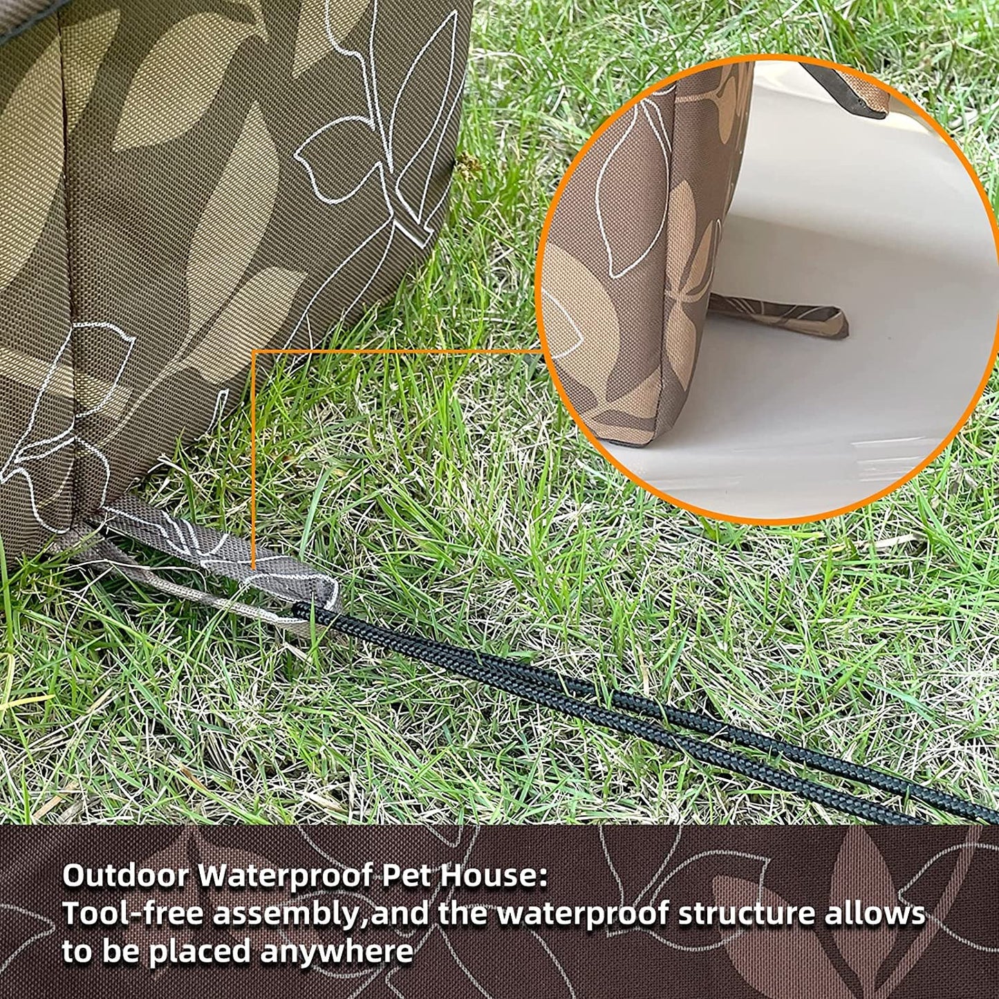 Insulated Cat House Outdoor, Cat Cave with Removable Transparent Curtain (Brown, L)