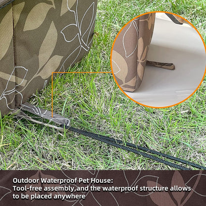 Insulated Cat House Outdoor, Cat Cave with Removable Transparent Curtain (Brown, L)