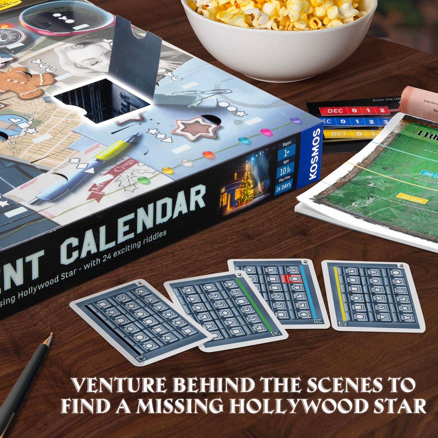 Thames & Kosmos EXIT: Advent Calendar - The Missing Hollywood Star, Escape Room Card Game, Family Games for Game Night, Holiday Season Games for Adults and Kids, for 1+ Players, Age 10+
