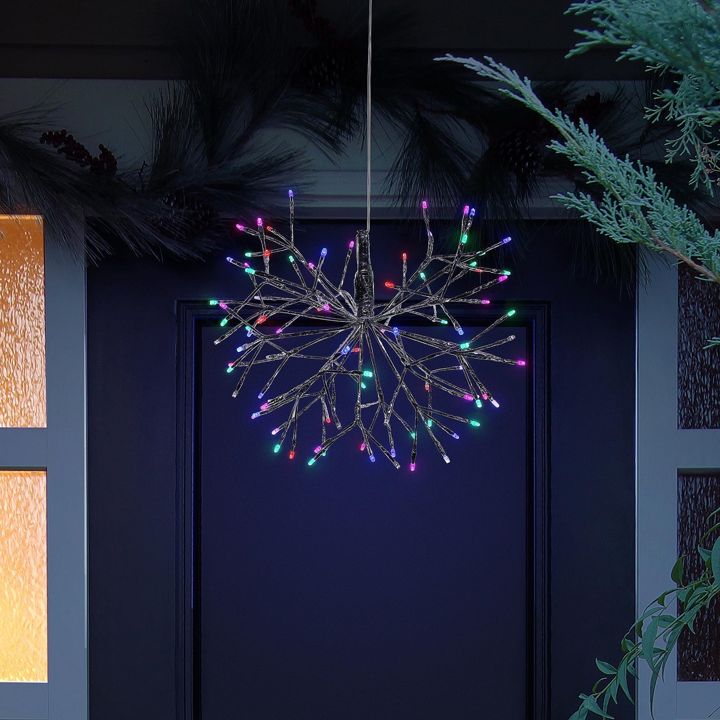 Alpine Corporation 16"H Indoor Holiday 3D Snowflake Hanging Ornament with LED Lights, Silver , Christmas Decoration