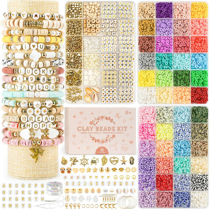 Dowsabel Clay Beads 3 Boxes Bracelet Making Kit, 10800pcs Beads for Jewelry Making, Letter Beads for Friendship Bracelets DIY Arts and Crafts Gifts for Girls Adults