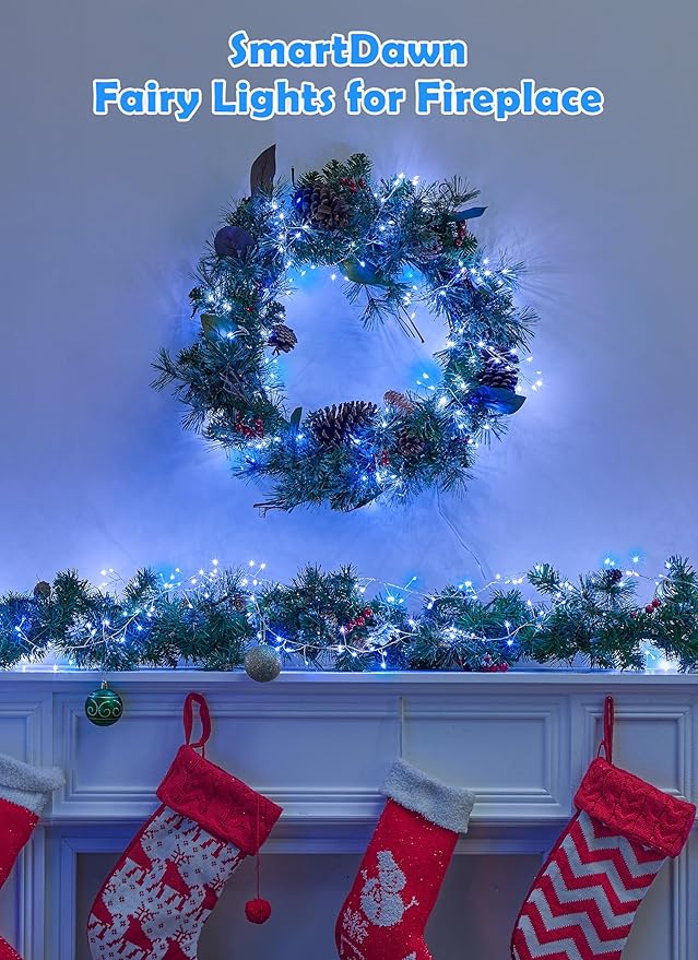 Indoor/Outdoor Waterproof Fairy Lights,200LED Copper Wire String Lights with Twinkle Mode, IP65 Rated for Garden, Patio, Party Decor (Blue White, Plug in)