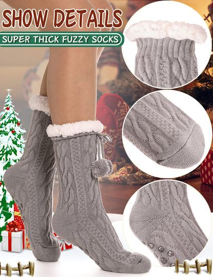 Fuzzy Socks for Women Slipper Fluffy Cozy Cabin Winter Warm Soft Fleece Comfy Thick Christmas Socks Grips Non Slip Stocking Stuffers for Women Teen Girls Wife Christmas Birthday Gifts(Ball Grey)