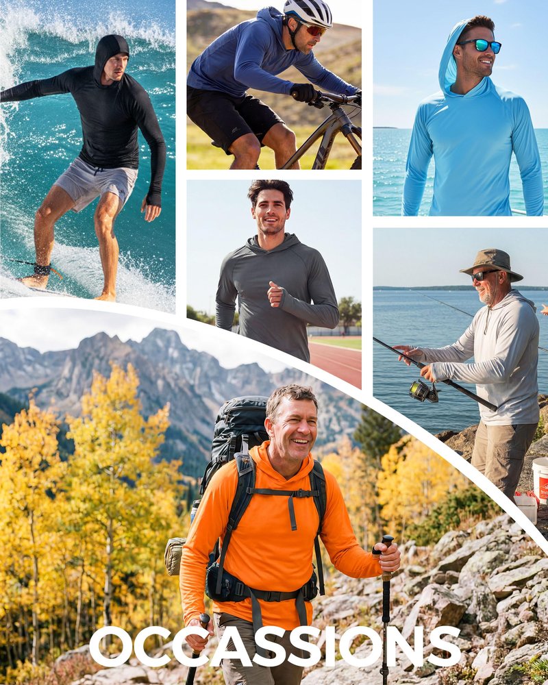 Boladeci Fishing Shirts for Men Sun Hoodie UPF 50+ Long Sleeve UV Protection Swim Shirt Summer Lightweight Hoodies Shirts SPF Rash Guard Lake Blue S