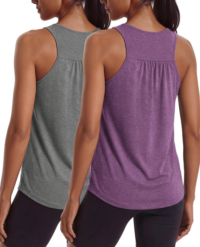 PINSPARK Workout Tops for Women Sleveless Exercise Tops Loose Fit Yoga Tank Top Quick Dry Racer Back Athletic Running Shirts,Fuchsia/Dark Grey M