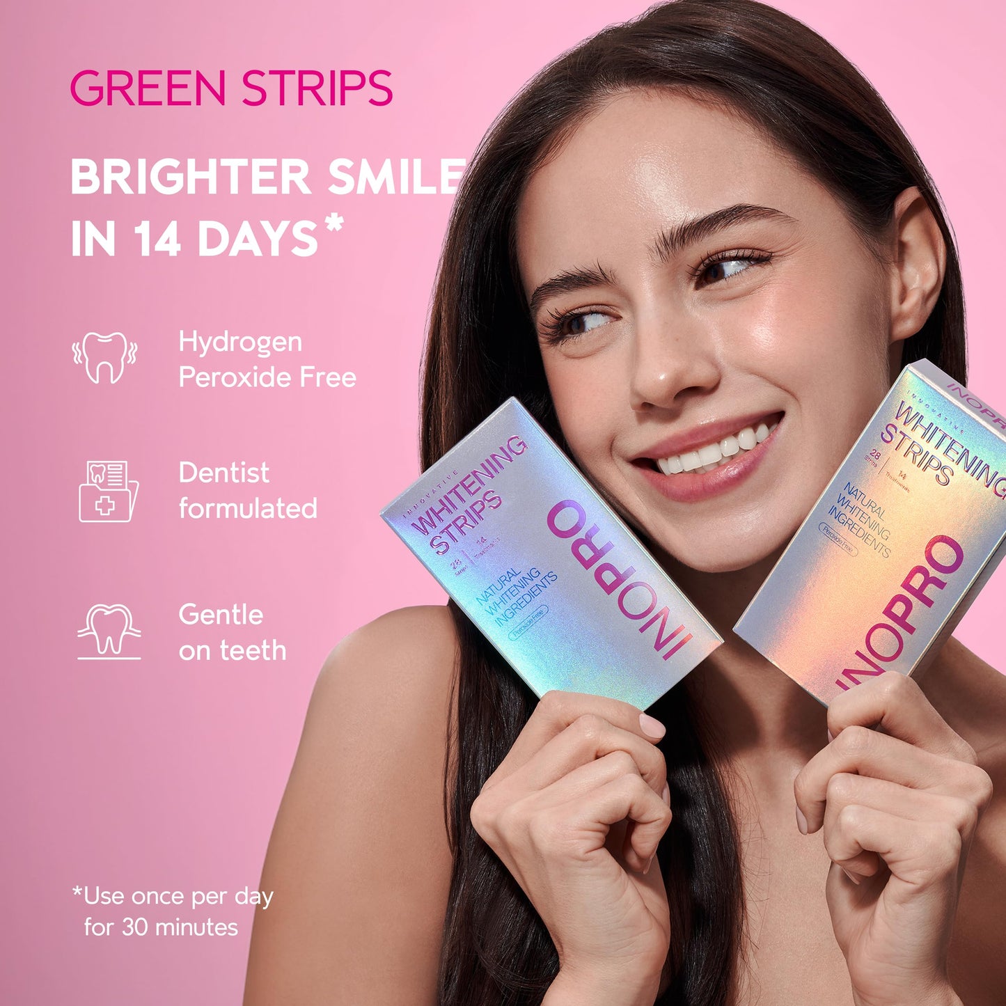InoPro Teeth Whitening Strips 14 Treatments Kit - Teeth Whitener, Peroxide Free, Enamel Safe Green Whitestrips, Deep Stains Removal - Instant Teeth Whitening Without The Harm (28 Strips)
