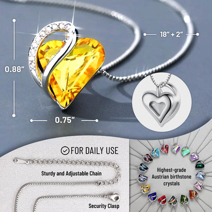 Leafael Valentine's Day Gift Necklaces for Women, Infinity Love Birthstone Heart Crystal Pendant, Birthday Anniversary Jewelry for Wife, Mom, and Her, Silver Plated, 18" + 2" Adjustable Chain