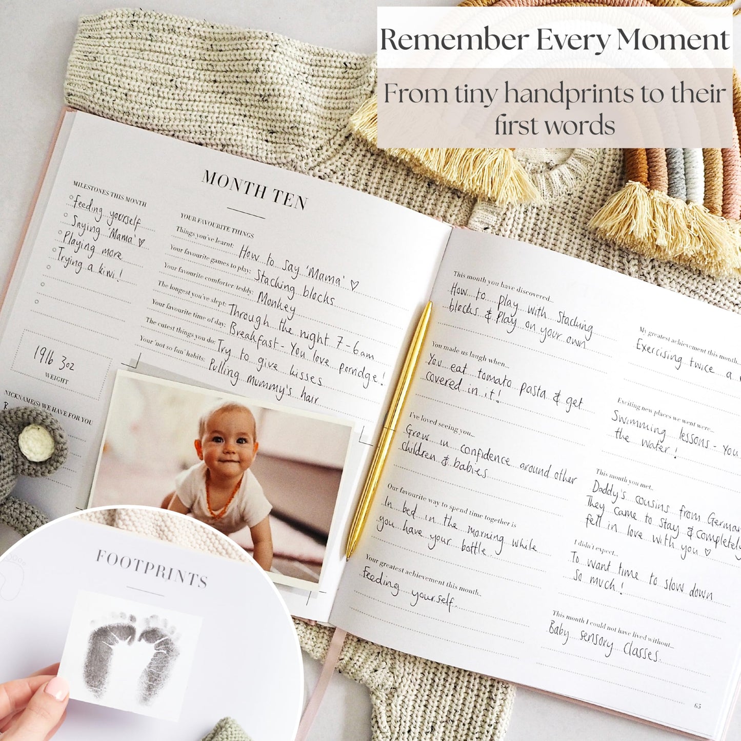 Baby Memory Book - Photo Journal for Boys or Girls | From Birth to Age 5 | New Baby Gift, Milestone Tracker, Scrapbook, Newborn Photo Album