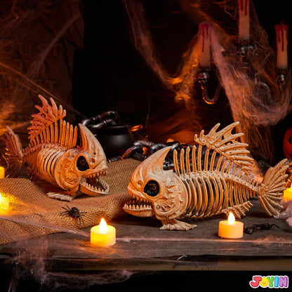 JOYIN 2 PCS 9.5 Halloween Posable Fish Skeleton Decor, Animal Plastic Bones with Posable Joints for Indoor Outdoor Halloween Decorations Party Props, Yard Patio Lawn Garden Props Decor