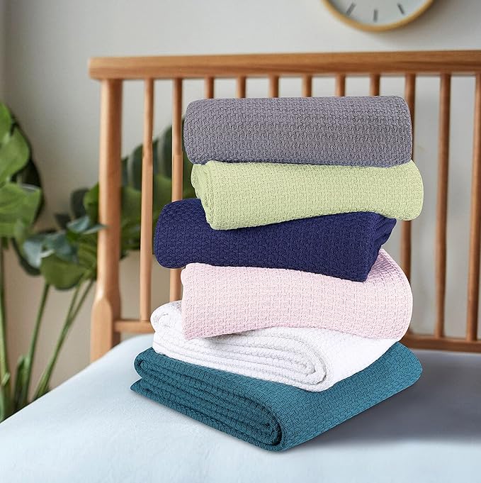 BELIZZI HOME 100% Cotton Bed Blanket, Breathable Bed Blanket Full Queen Size, Cotton Thermal Blankets Full Queen, Perfect for Layering Any Bed for All Season, Baby Pink