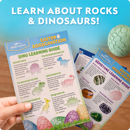 Blue Marble Easter Eggscavation Dig Kit - 12 Easter Egg Dig Bricks with Real Gemstones & Glow in The Dark Dinosaur Figures, Includes Dig Tools, Egg Hunt or Dig Party Activity, Easter Basket Stuffers