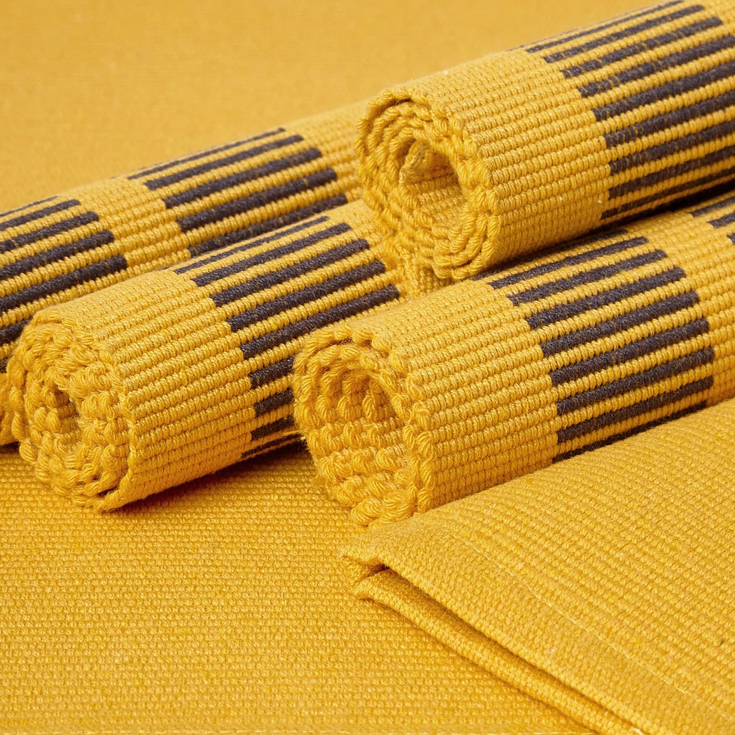 Encasa Ribbed Table Placemats (Set of 6) - Ladder Yellow | 46x32 cm | Over 20 Modern Colors & Woven Designs - Washable Cloth Place Mats