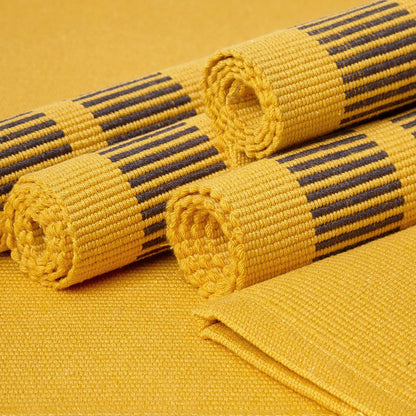 Encasa Ribbed Table Placemats (Set of 6) - Ladder Yellow | 46x32 cm | Over 20 Modern Colors & Woven Designs - Washable Cloth Place Mats