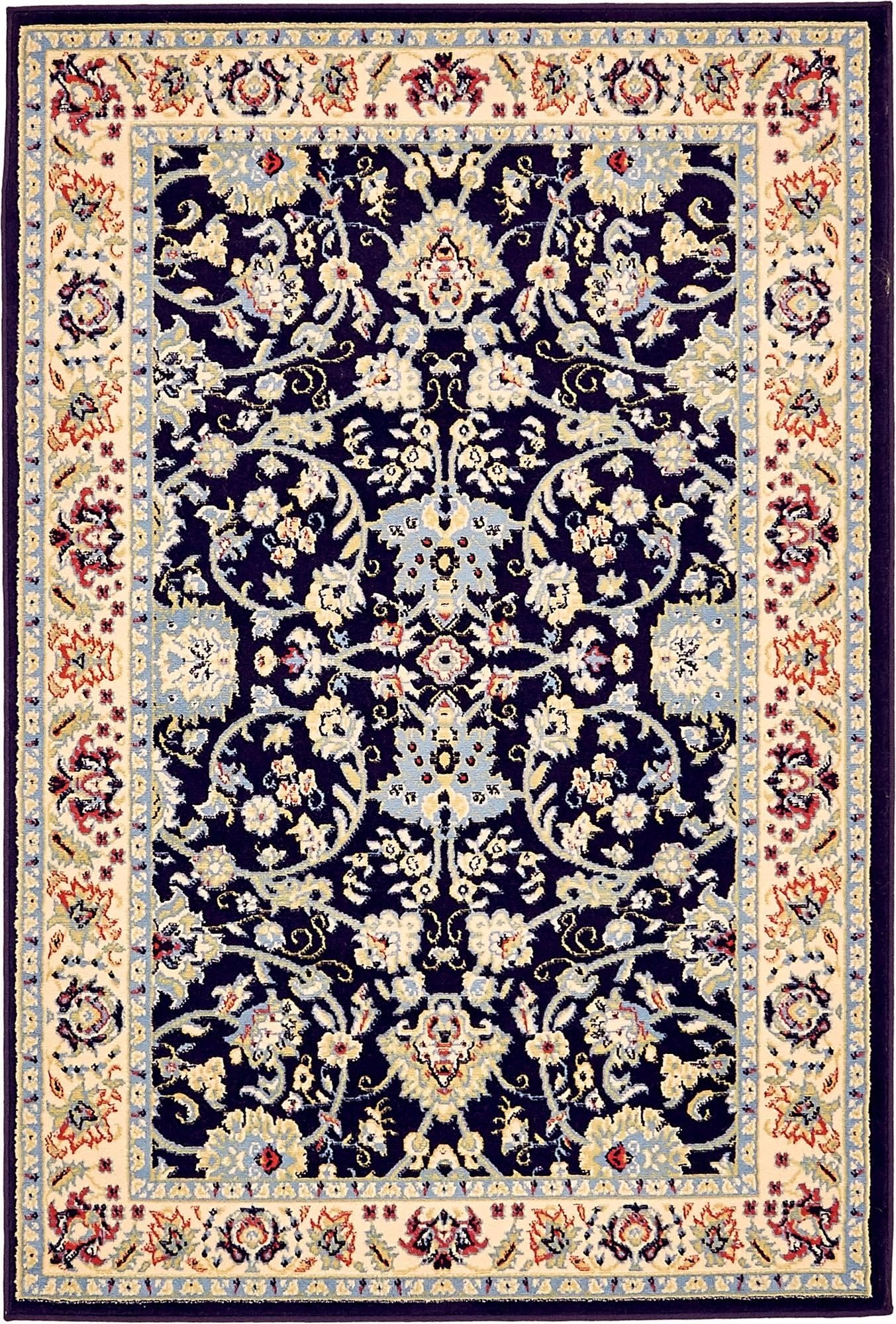 Unique Loom Sialk Hill Collection Area Rug - Washington (4' 1" x 6' 1" Rectangle, Navy Blue/ Cream)