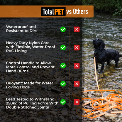 Total Pet Training Lead for Dogs, Waterproof Long Line for Recall & Obedience Training - Extra Long Dog Lead - Suitable for all Sized Dogs (10m, Regular Clip)