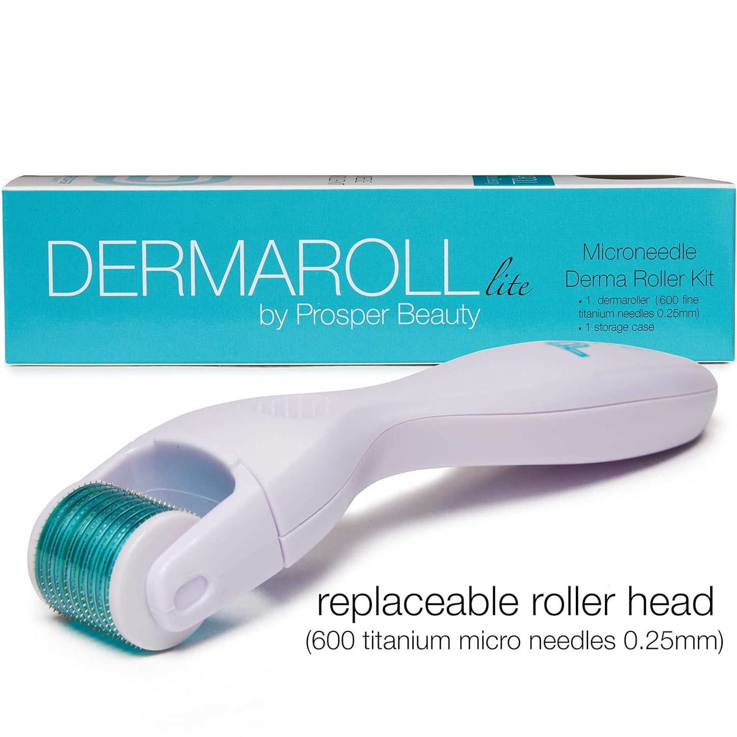 Derma Roller Microneedle Kit [DERMAROLL LITE 0.25mm by Prosper Beauty] Face Roller with Replaceable Head Exfoliation Microdermabrasion Micro Derma Skin Care Tool Dermaplaning Microneedling