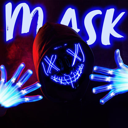 JOYIN Halloween Led Light Up Scary Mask and Gloves for Halloween Cosplay Costume (Blue), 3 Modes Glow in The Dark Mask for Adult Women Men Boys Girls Trick or Treat, Party Dress Up Accessories Gifts