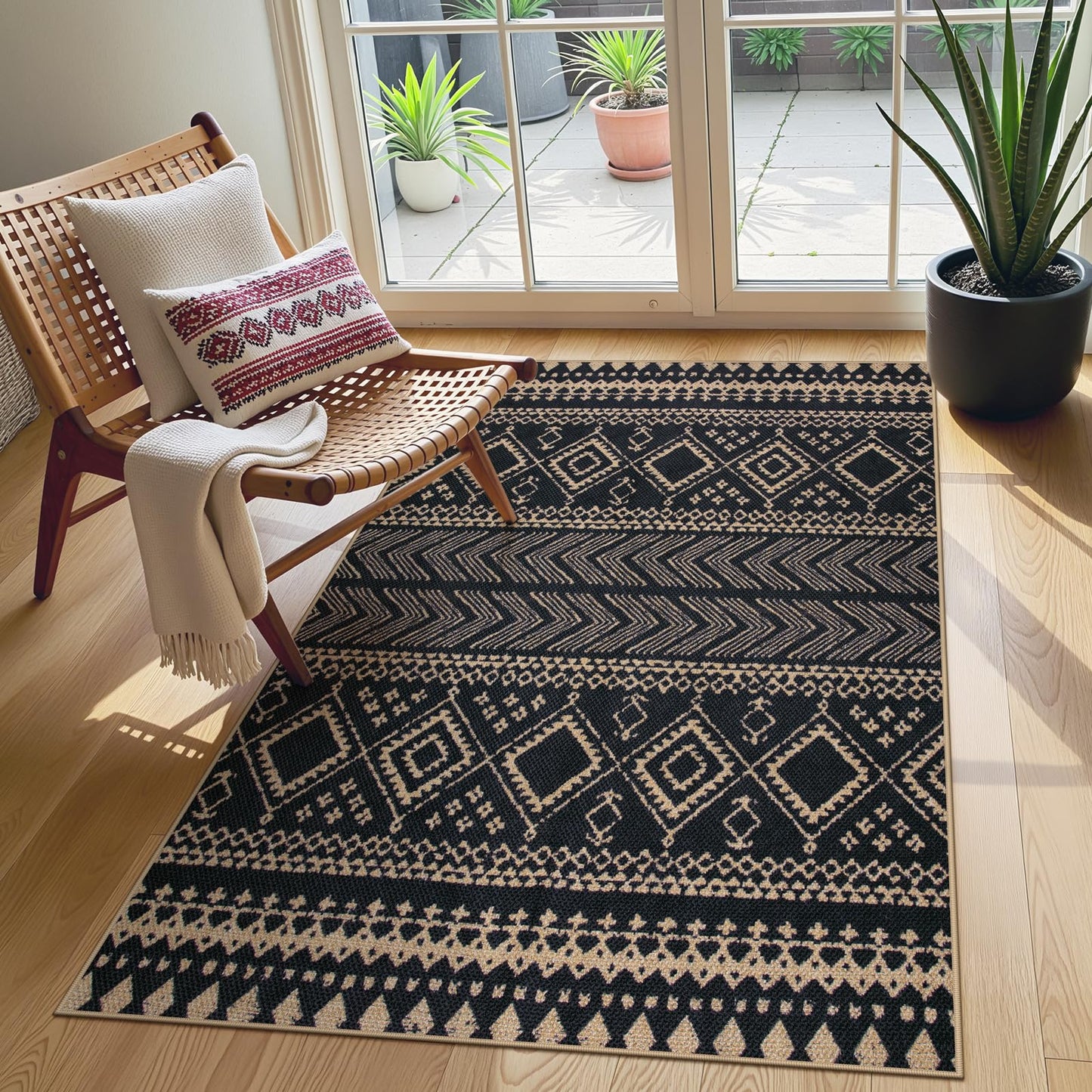 Lahome Easy Jute Boho Area Rugs for Entryway, Washable Rugs 3x5 for Kitchen, Small Non-Slip Indoor Outdoor Carpet, Western Geometric Print Front Door Carpet for Patio Balcony
