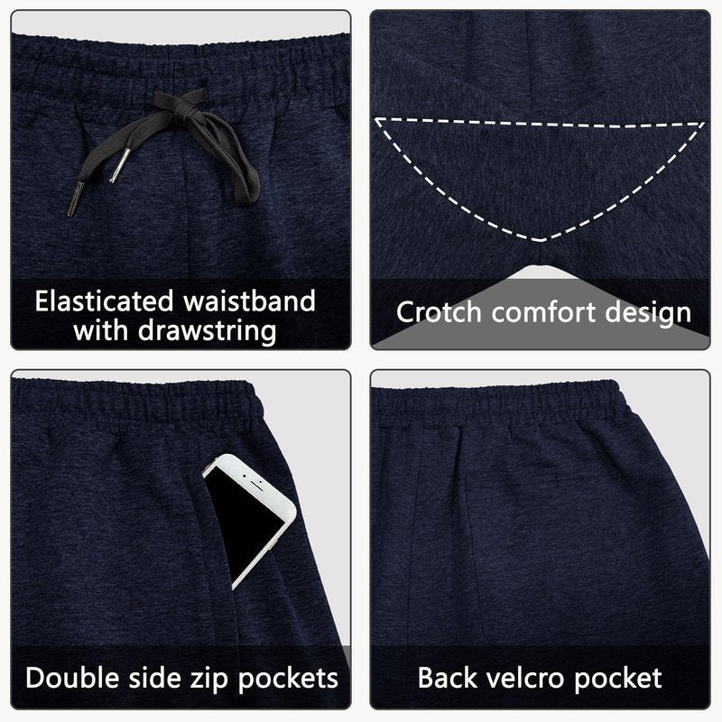 JWM Men's 7" Cotton Sweat Shorts - Ultra Soft Fleece Lounge Short with Zipper Pockets Elastic Waistband for Home Casual Navy