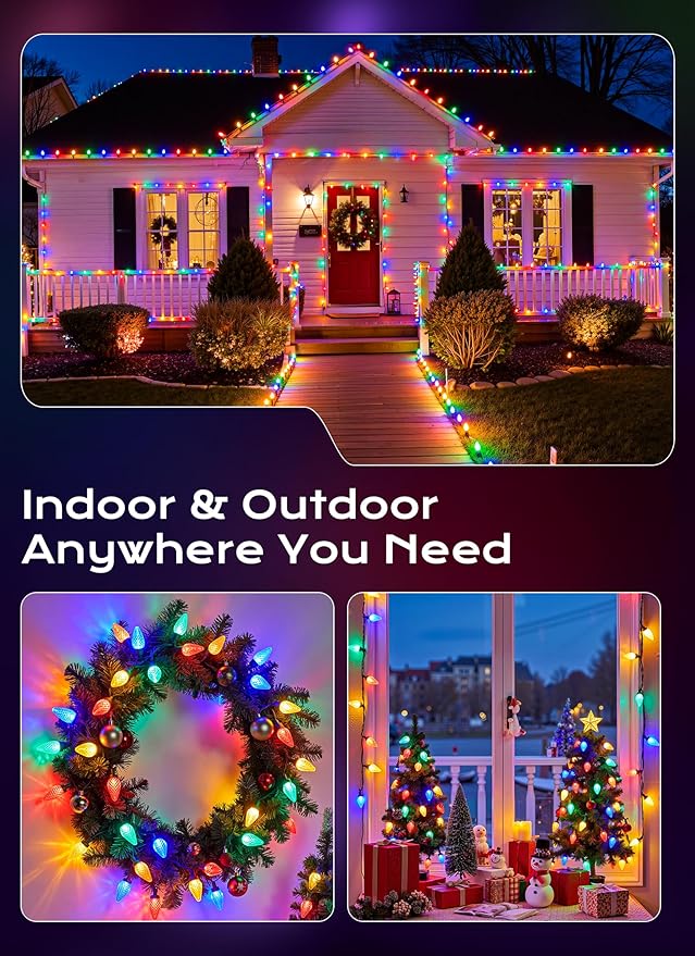 C9 Outdoor Christmas Lights, 72 FT 110 LED C9 String Lights, 8 Modes & Timer Connectable Waterproof for Christmas Tree light Indoor Outdoor Roofline Patio Outside Yard Xmas Decor, Multicolor 2 Pack