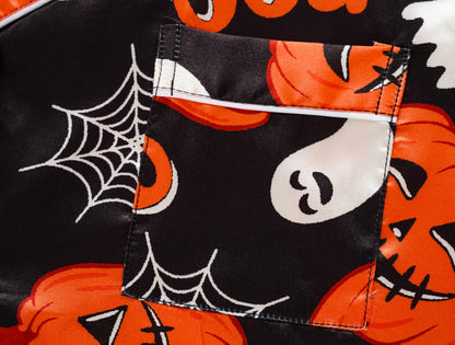 Hupohoi Unisex Kids Boys and Girls Pajama Sets Summer Short Sleeve Long Pants 2pcs Silky Sleepwear Button Down Loungewear, Pumpkin, 10