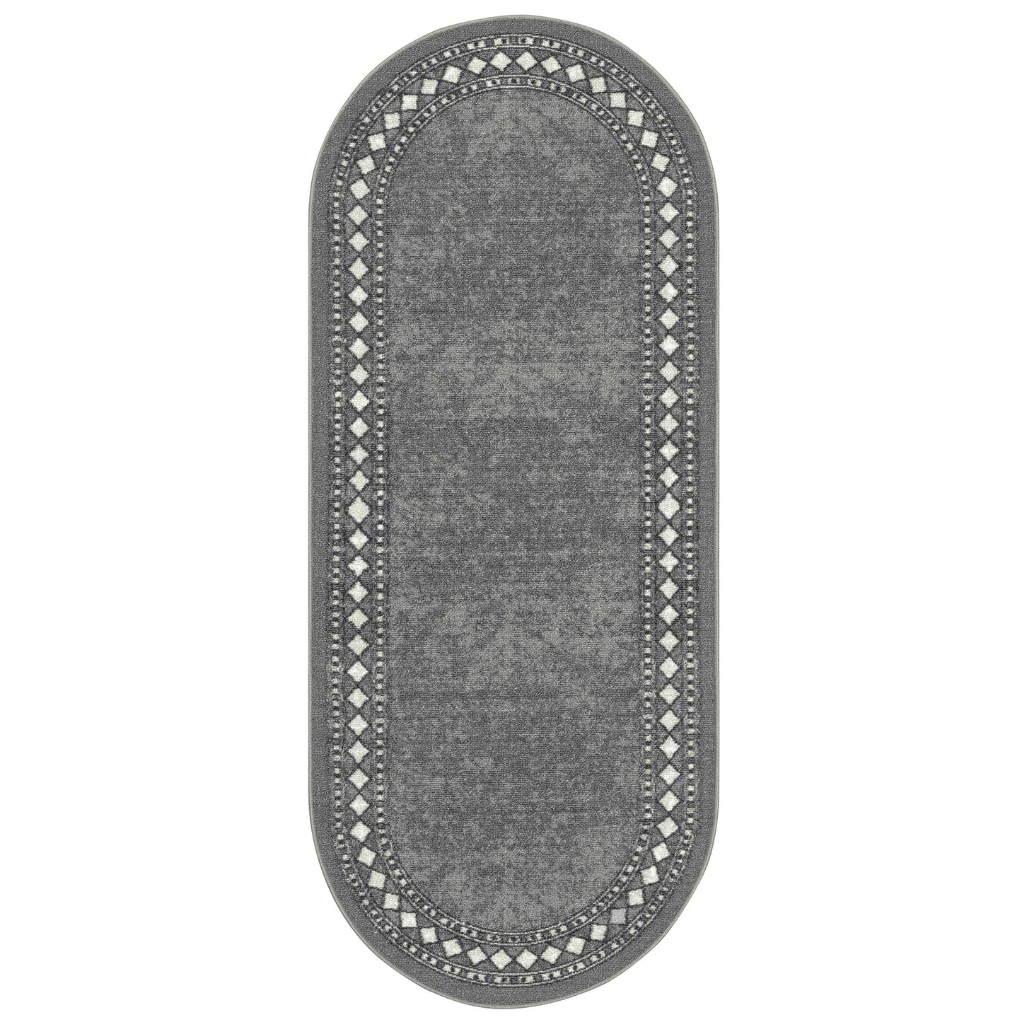 Antep Rugs Alfombras Modern Bordered 2x5 Non-Skid (Non-Slip) Low Profile Pile Rubber Backing Kitchen Area Rugs (Gray, 2' x 5' Oval)