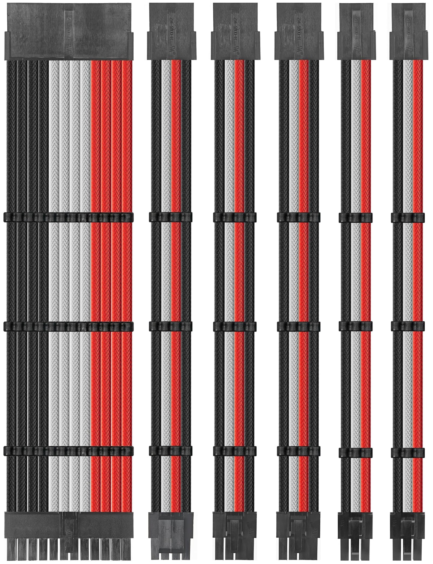 upHere Sleeve Extension Power Supply Cable Kit, Power Supply with Extra-Sleeved 24-PIN 8-PIN 6-PIN 4+4 PIN-Red/White/Black with Cable Combs(11.8 inch/ 30CM)