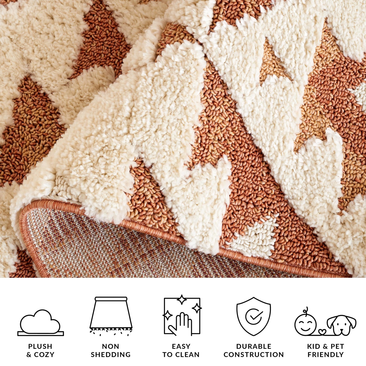 SAFAVIEH Moroccan Tassel Shag Collection Area Rug - 5'3" x 7'6", Ivory & Brick Rust, Non-Shedding & Easy to Clean, Plush High-Low Texture, Ideal for Living Room, Bedroom, Dining Space (MTS688P)
