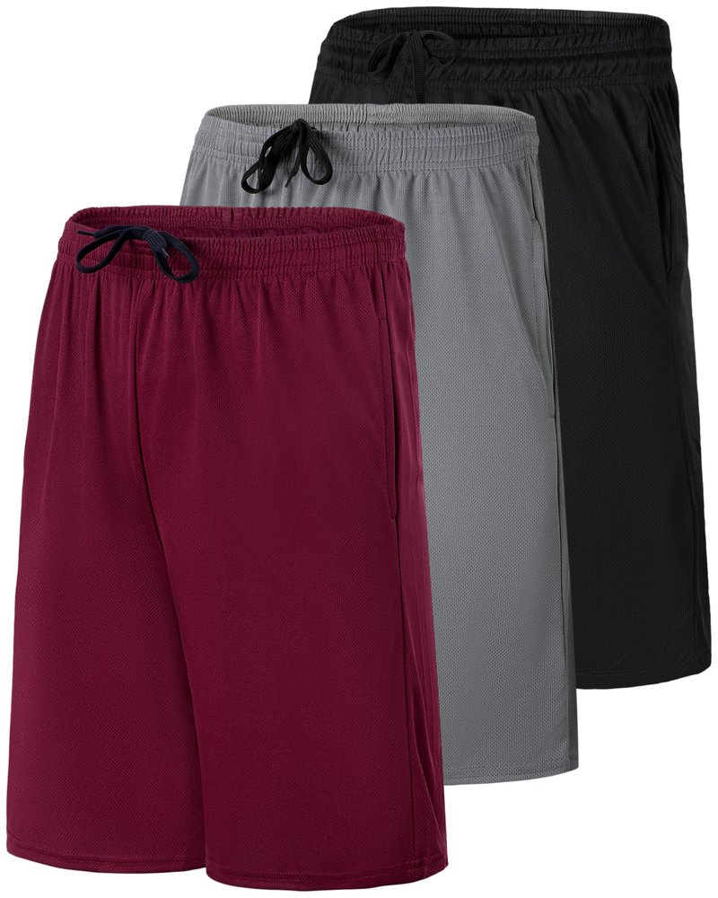 Real Essentials 3 Pack: Men’s 9" Mesh Basketball Shorts | Long Athletic Performance Gym Short with Pockets - Set 4, XL