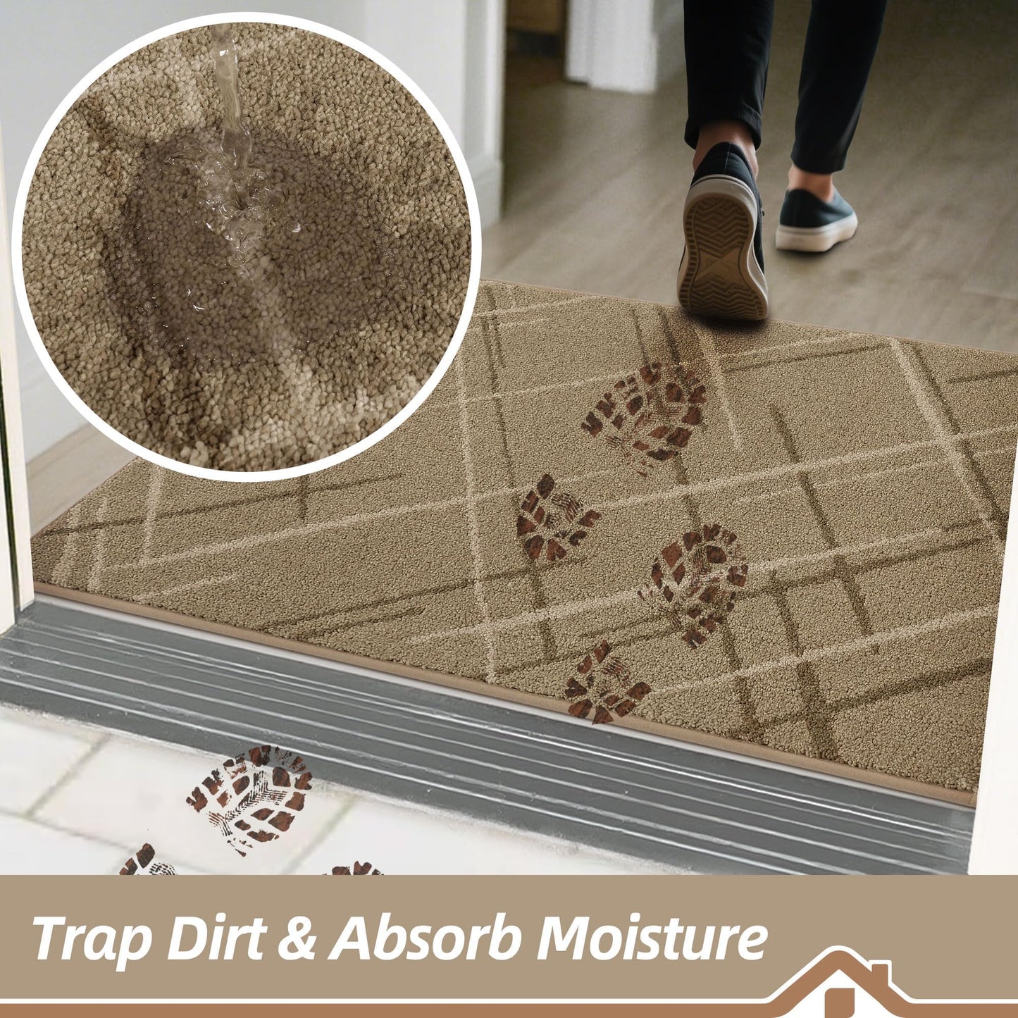BEQHAUSE Door Mat 36" x 60", Non Slip Entryway Rugs Washable, Dirt Trapper Front Door Mat,Low Profile Absorbent Floor Mats for Front Back Door and Entryway, Beige