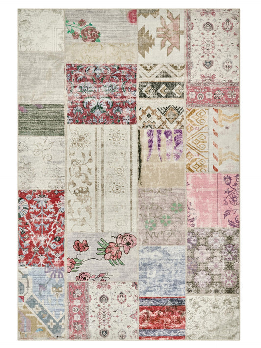 Weaverlane Patchwork Washable Rug Boho Farmhouse (Spring Multi, 6' x 9')