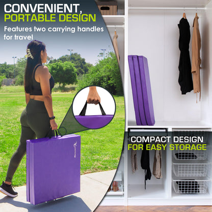 ProsourceFit Tri-Fold Folding Thick Exercise Mat 6’x2’ with Carrying Handles for MMA, Gymnastics Core Workouts