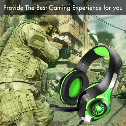 BlueFire Stereo Gaming Headset for PlayStation 4 PS4 PS5, Over-Ear Headphones with Mic and LED Lights for Xbox One, PC, Laptop(Green)