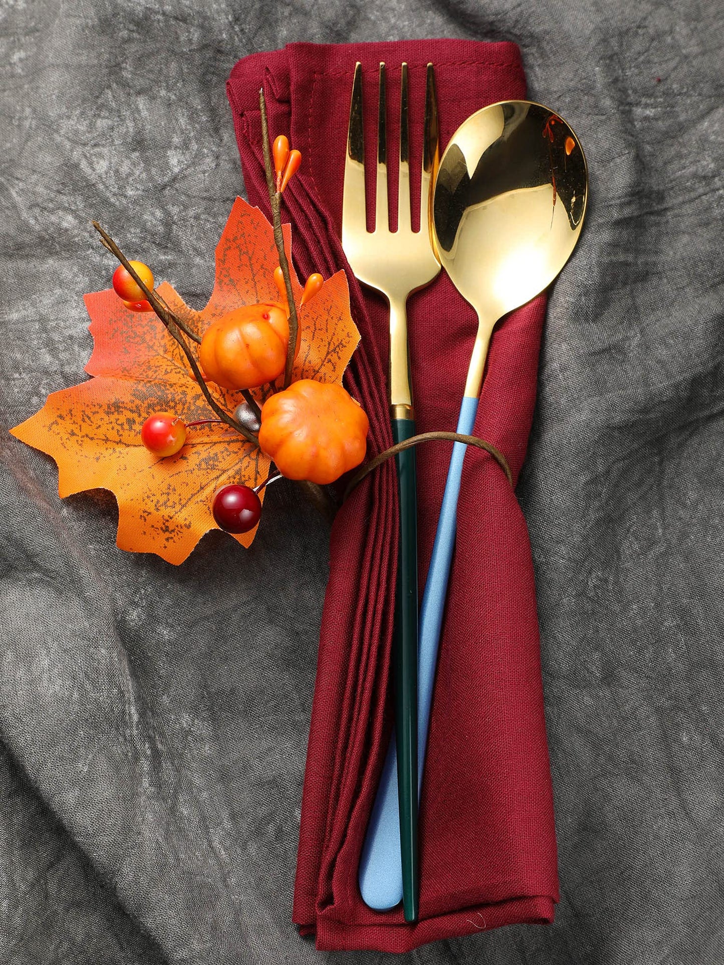 Patelai 12 Set Fall Thanksgiving Napkin Rings Pumpkin Maple Leaves Red Berry Napkin Holder for Table Decor, Wedding, Fall Banquet, Holiday, Dinner Party(Fresh Style,Orange)