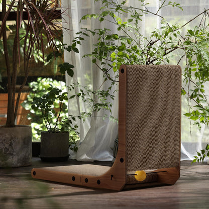 FUKUMARU Cat Scratcher, 18.9 Inch L Shape Cat Scratch Pad, Vertical Cat Scratcher Wall Mounted, Cat Scratching Cardboard with Ball Toy for Indoor Cats