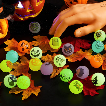 JOYIN 100 PCS Halloween Glow in The Dark Bouncing Balls, 20 Designs Halloween Theme Glowing Bouncy Balls for Halloween Party Supplies, Party Favors, Trick or Treating Goodies